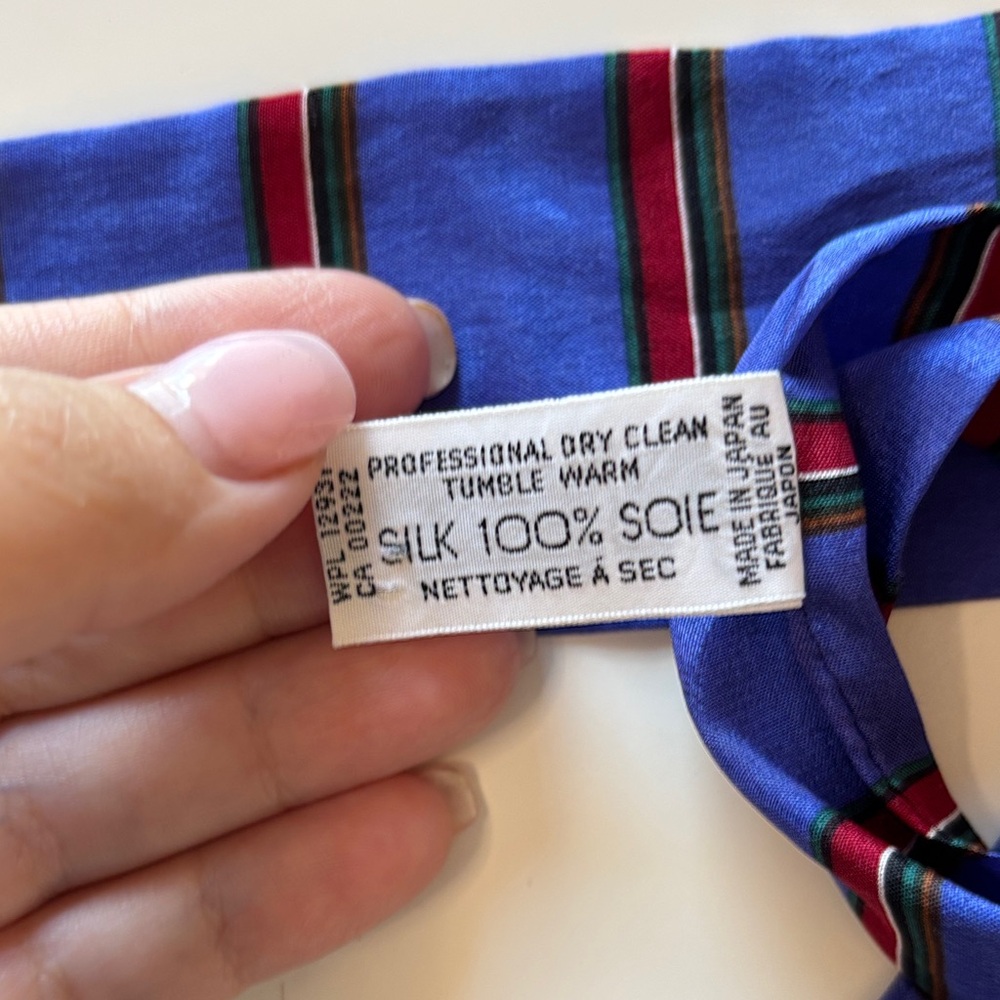 100% Silk | Vintage Blue Striped Twilly Scarf - Picture 4 of 5